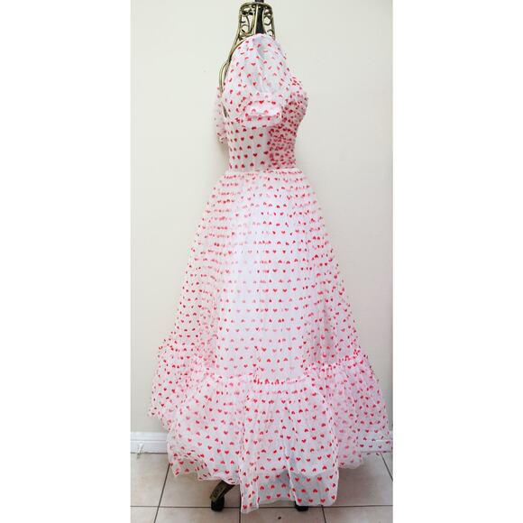 Teuta Matoshi White Heart Tulle Puff Sleeve Dress Gown Size Small - Picture 6 of 10